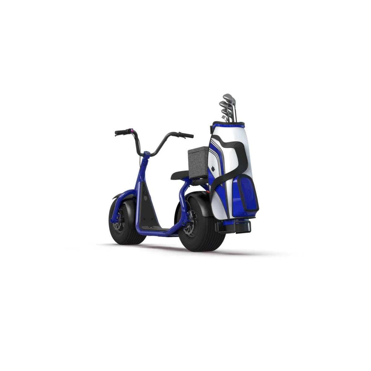 Blue KAASPEED electric scooter with golf bag and cooler mounted