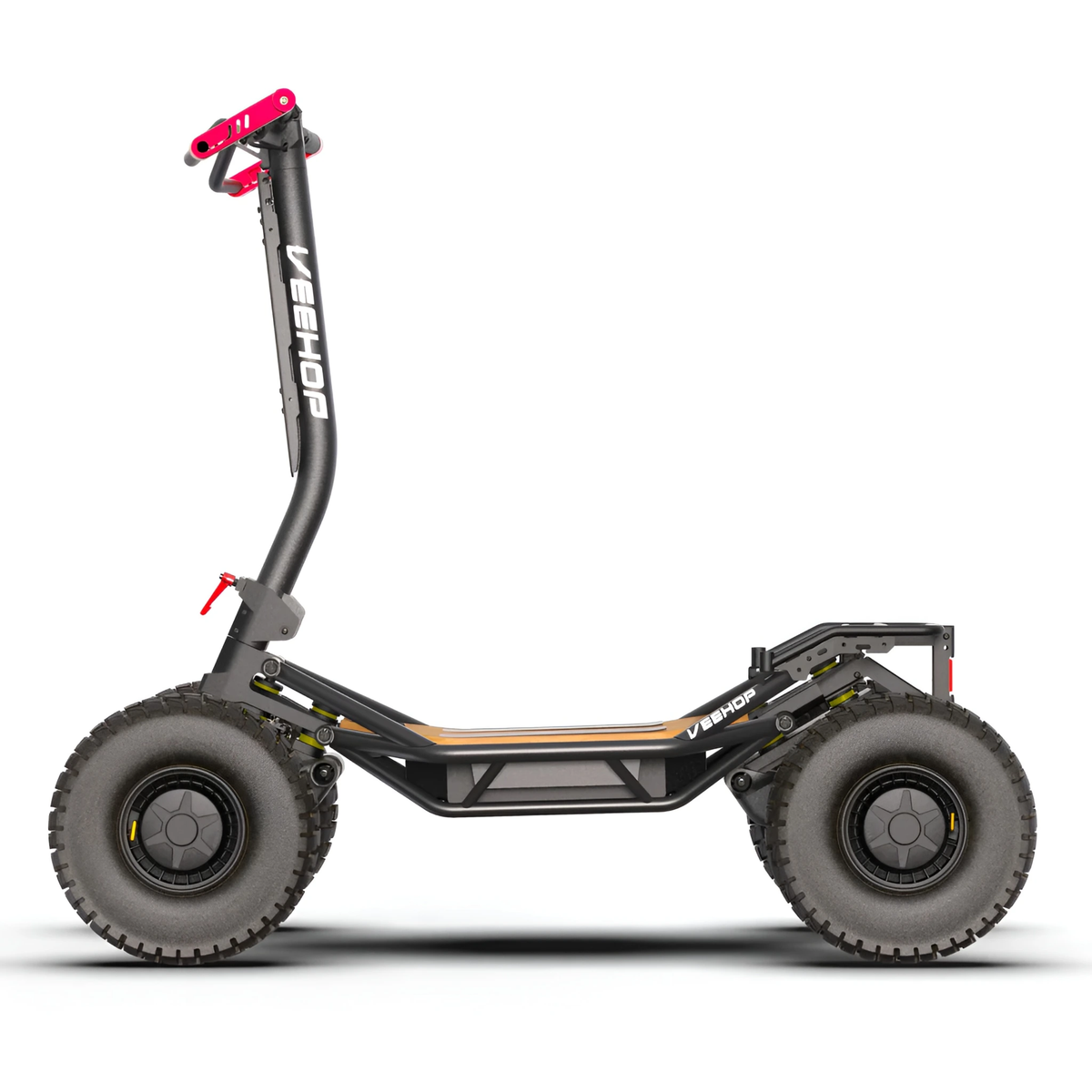 Black VEEHOP 2WD/4WD electric scooter, side profile view with off-road tires