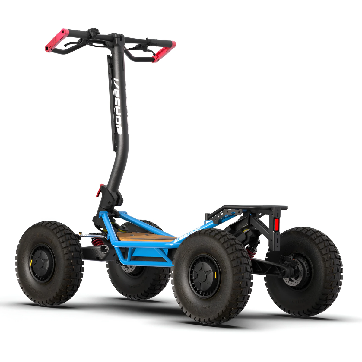 VEEHOP 2WD/4WD electric scooter, Blue, rear three-quarter view with suspension visible