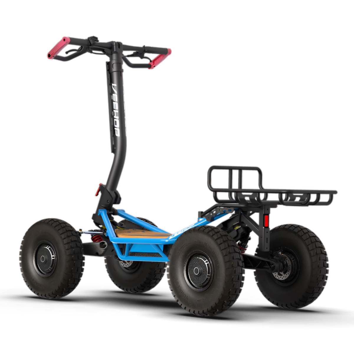Blue VEEHOP 2WD/4WD electric scooter with empty cargo rack, no seat