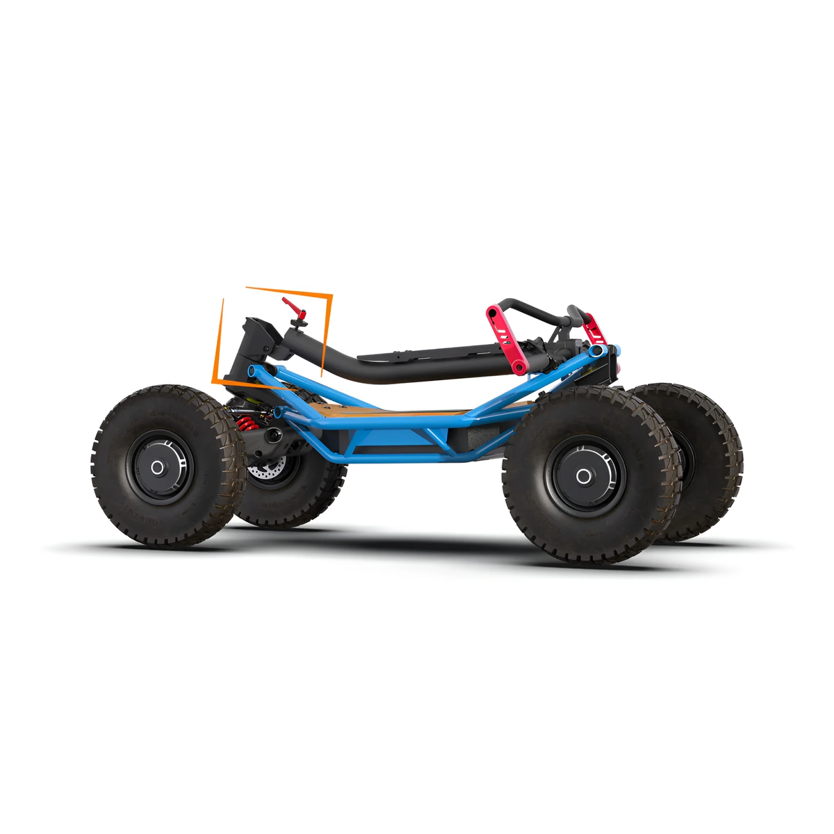 Blue VEEHOP 2WD/4WD electric scooter with handlebars folded down for storage