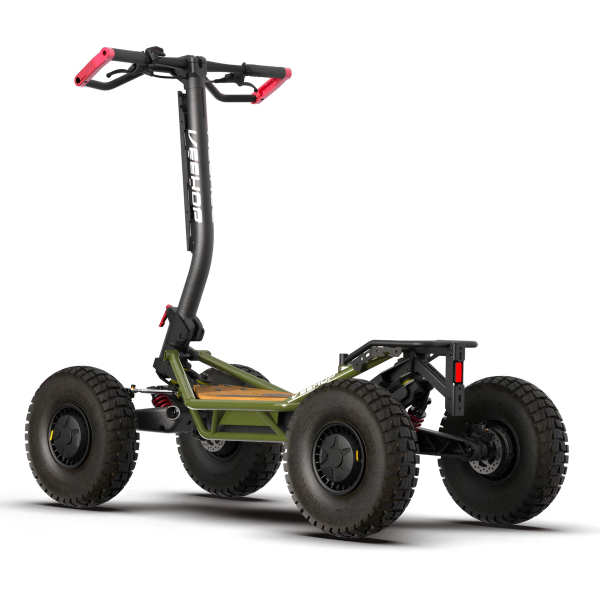 VEEHOP 2WD/4WD electric scooter, Green, rear three-quarter view with suspension visible