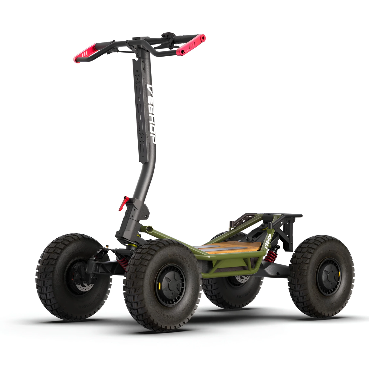 Green VEEHOP 2WD/4WD electric scooter, side profile view with off-road tire