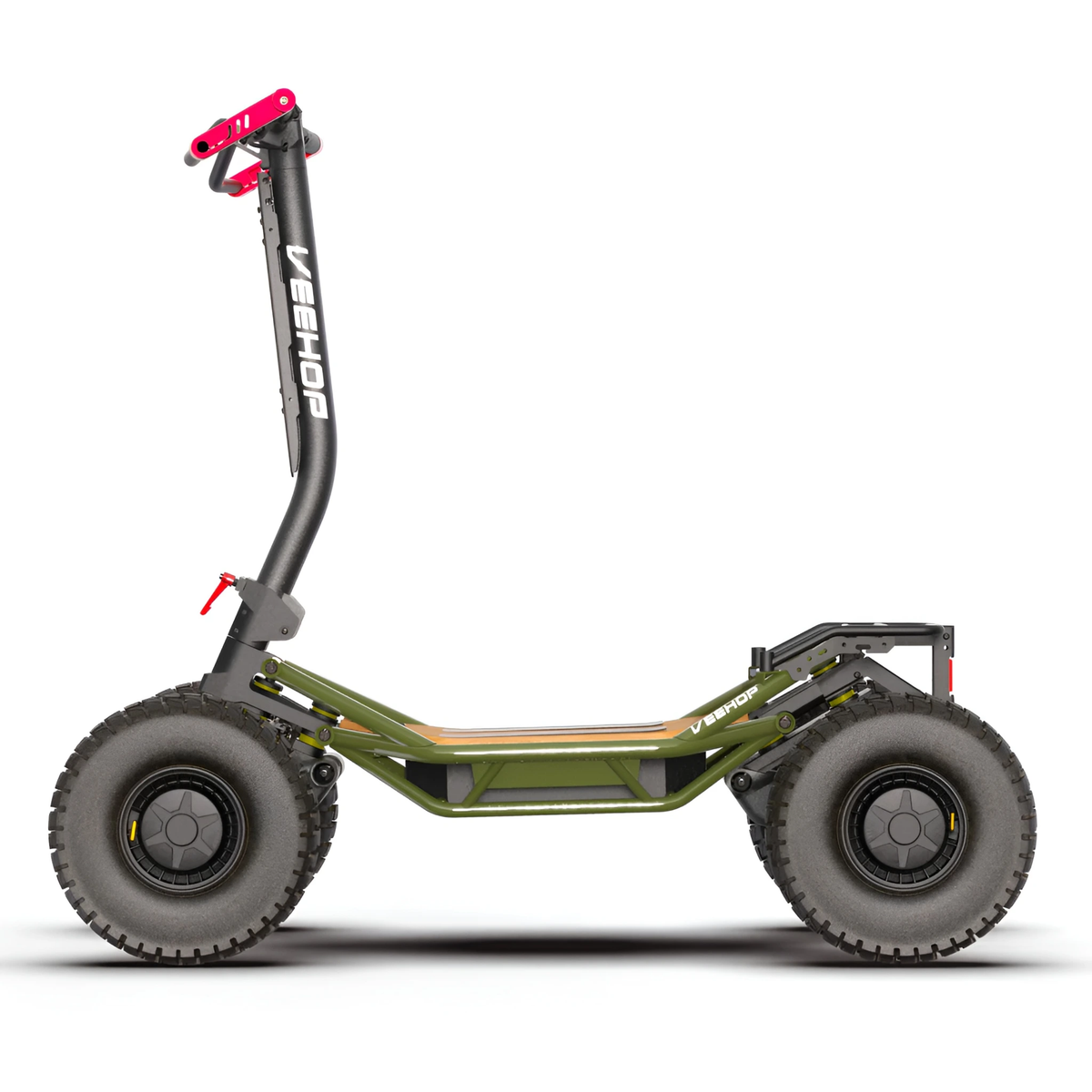 Green VEEHOP 2WD/4WD electric scooter, side profile view with off-road tires