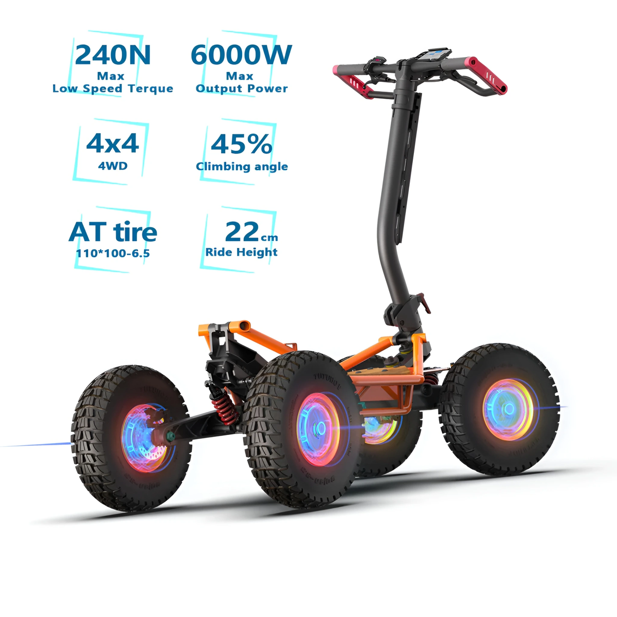 VEEHOP 2WD/4WD electric scooter motor and performance specifications diagram
