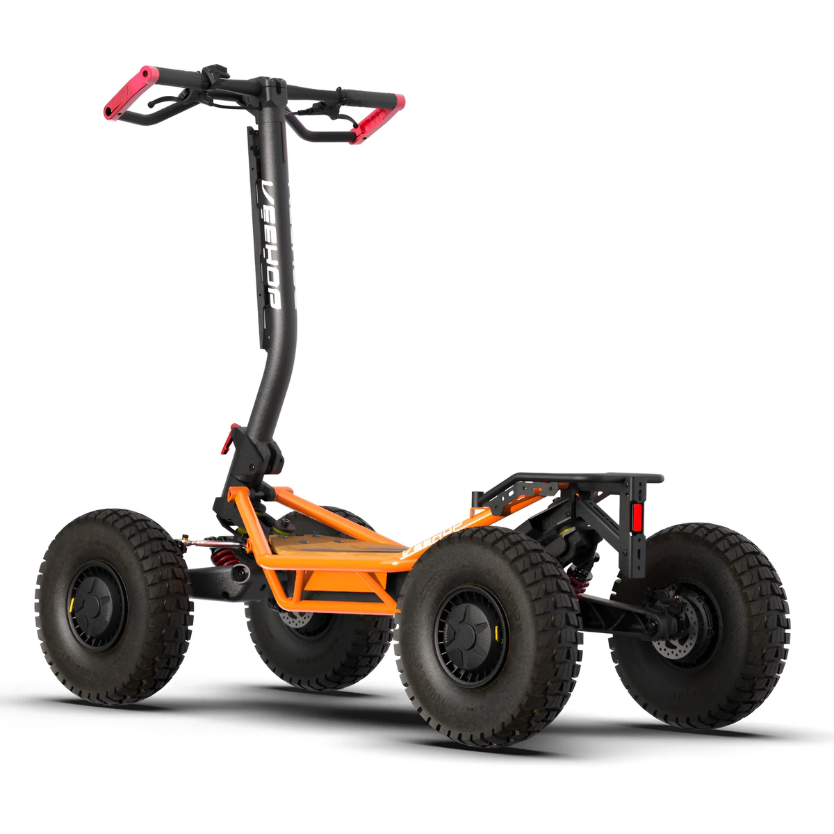 VEEHOP 2WD/4WD electric scooter, Orange, rear three-quarter view with suspension visible