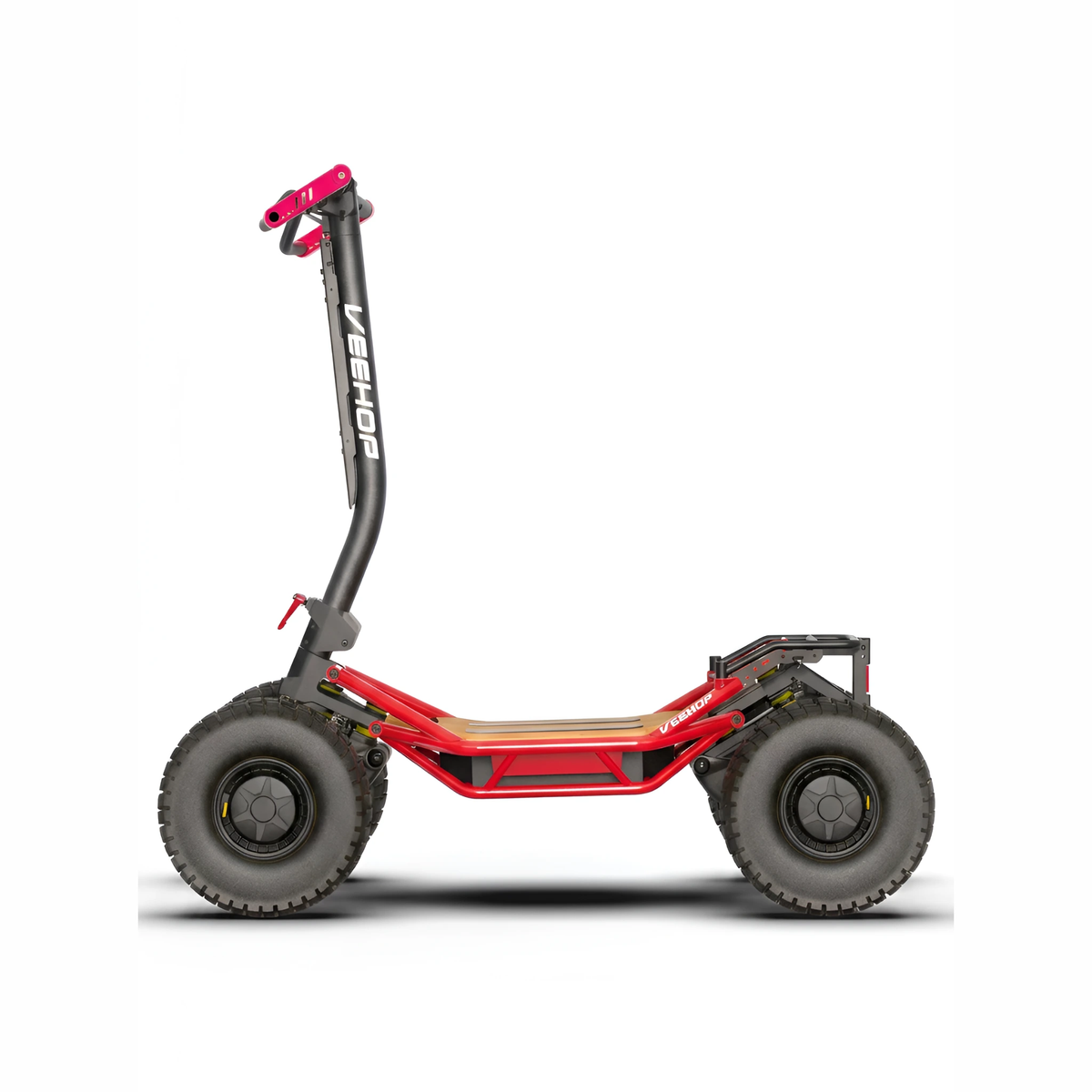 Red VEEHOP 2WD/4WD electric scooter, side profile view with off-road tires