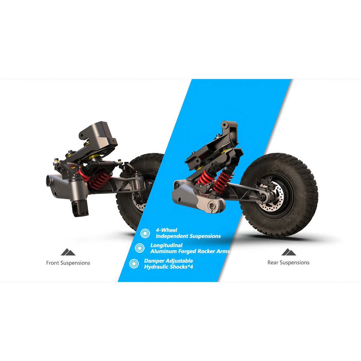 VEEHOP 2WD/4WD electric scooter front and rear suspension comparison diagram