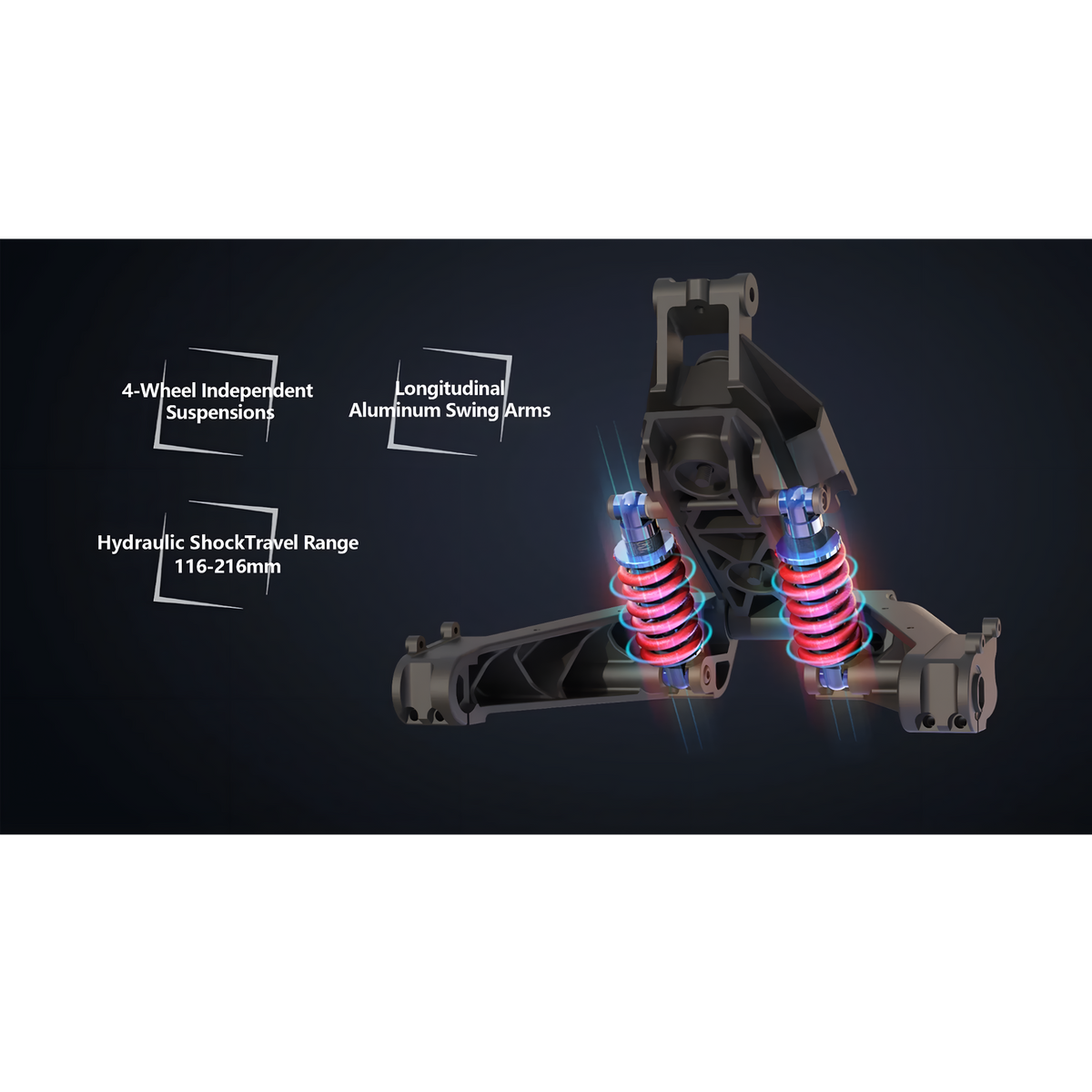 VEEHOP 2WD/4WD electric scooter hydraulic suspension close-up diagram